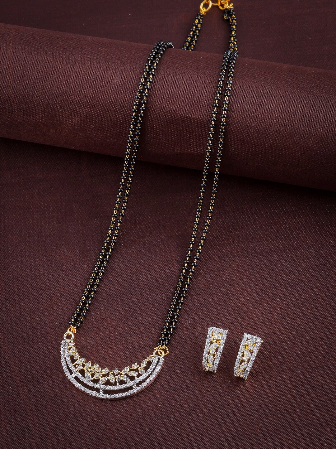 

Anouk Gold-Plated American Diamond-Studded & Beaded Mangalsutra Set