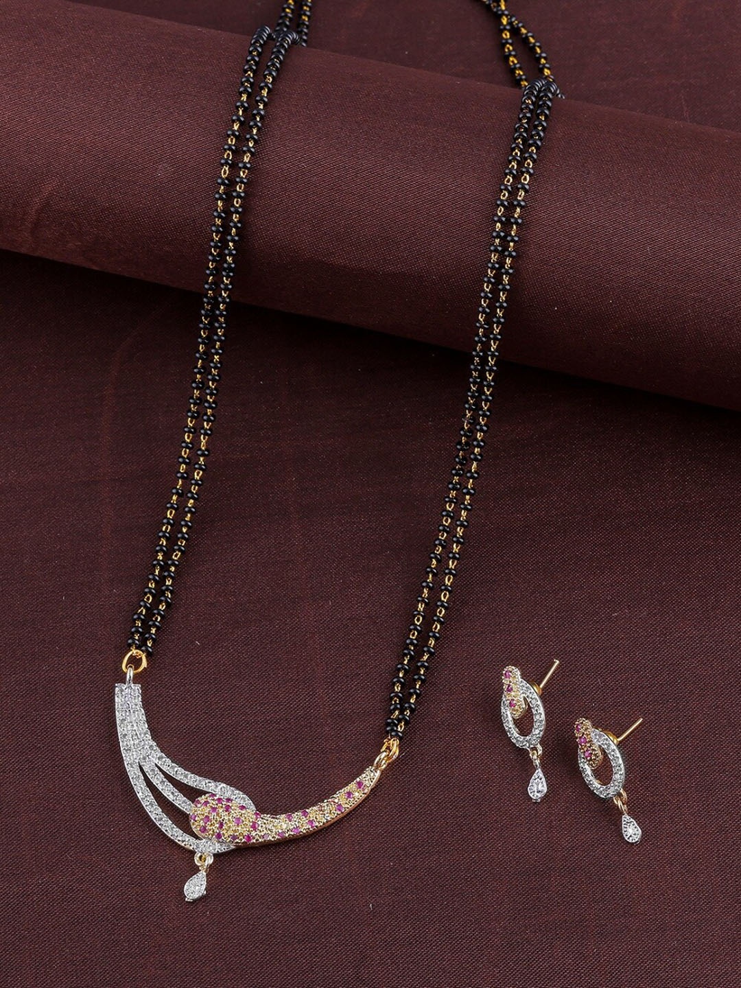 

Anouk Gold-Plated AD-Studded & Beaded Mangalsutra Set