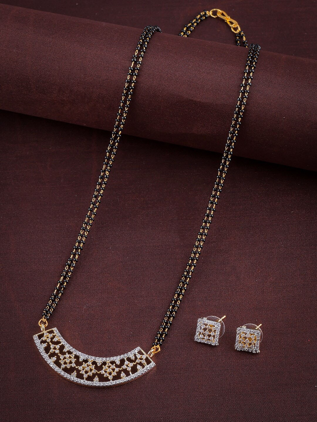 

Anouk Gold-Plated American Diamond-Studded & Beaded Mangalsutra Set
