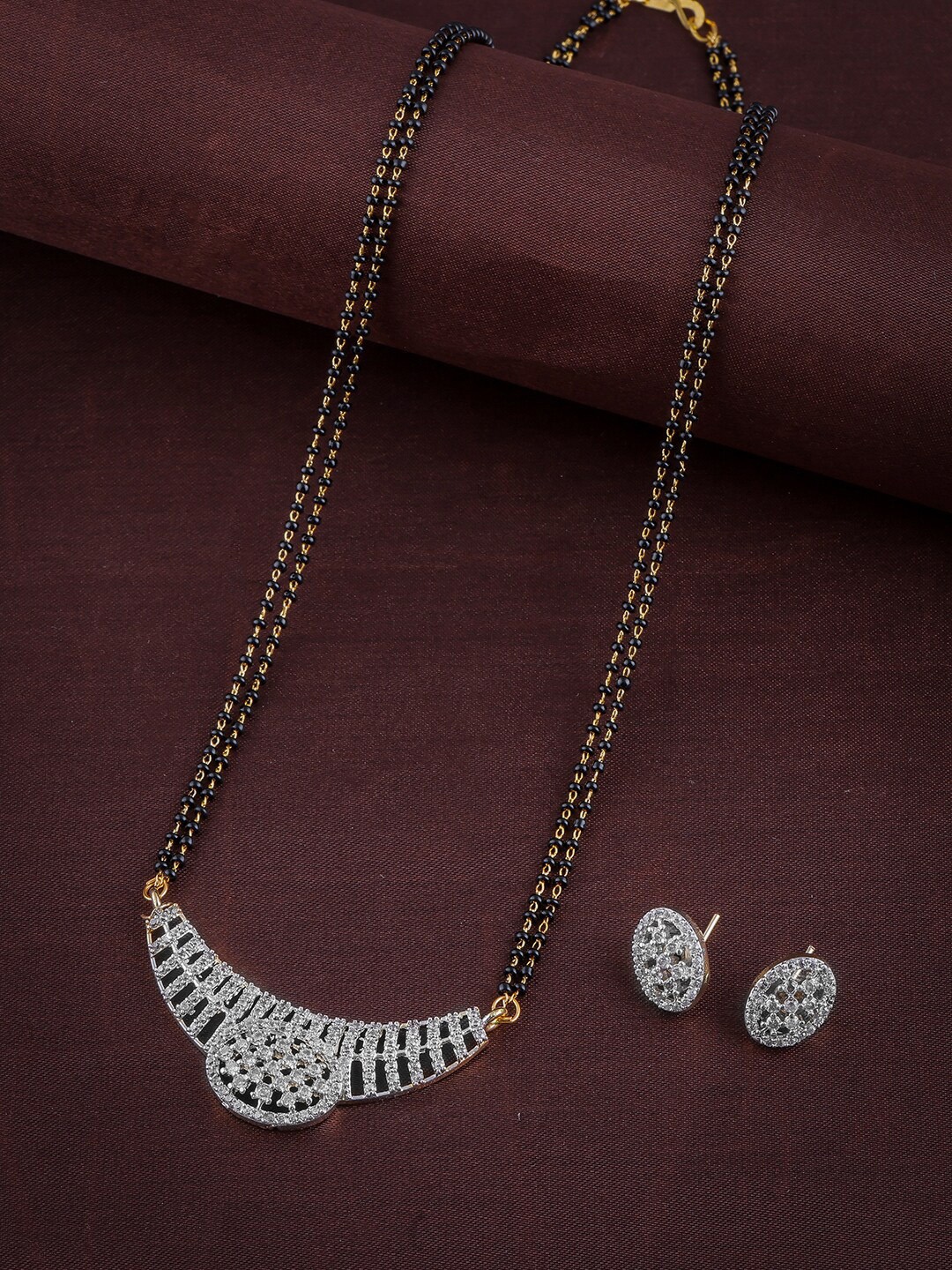 

Anouk Gold-Plated American Diamond-Studded & Beaded Mangalsutra Set