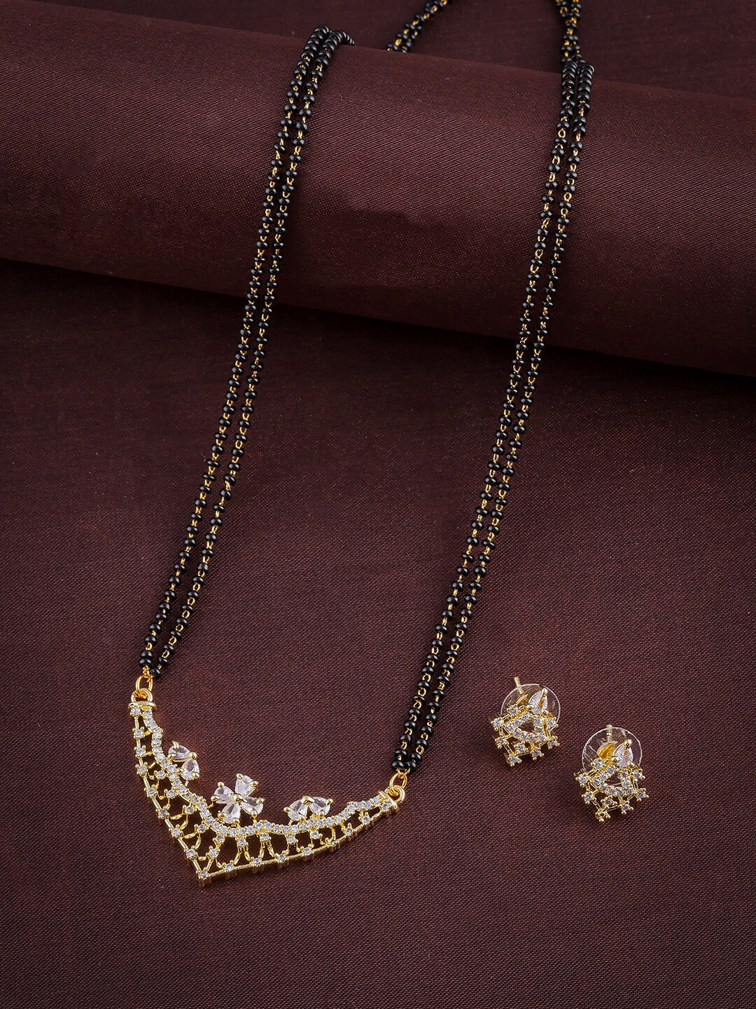 

Anouk Gold-Plated American Diamond-Studded & Beaded Mangalsutra Set