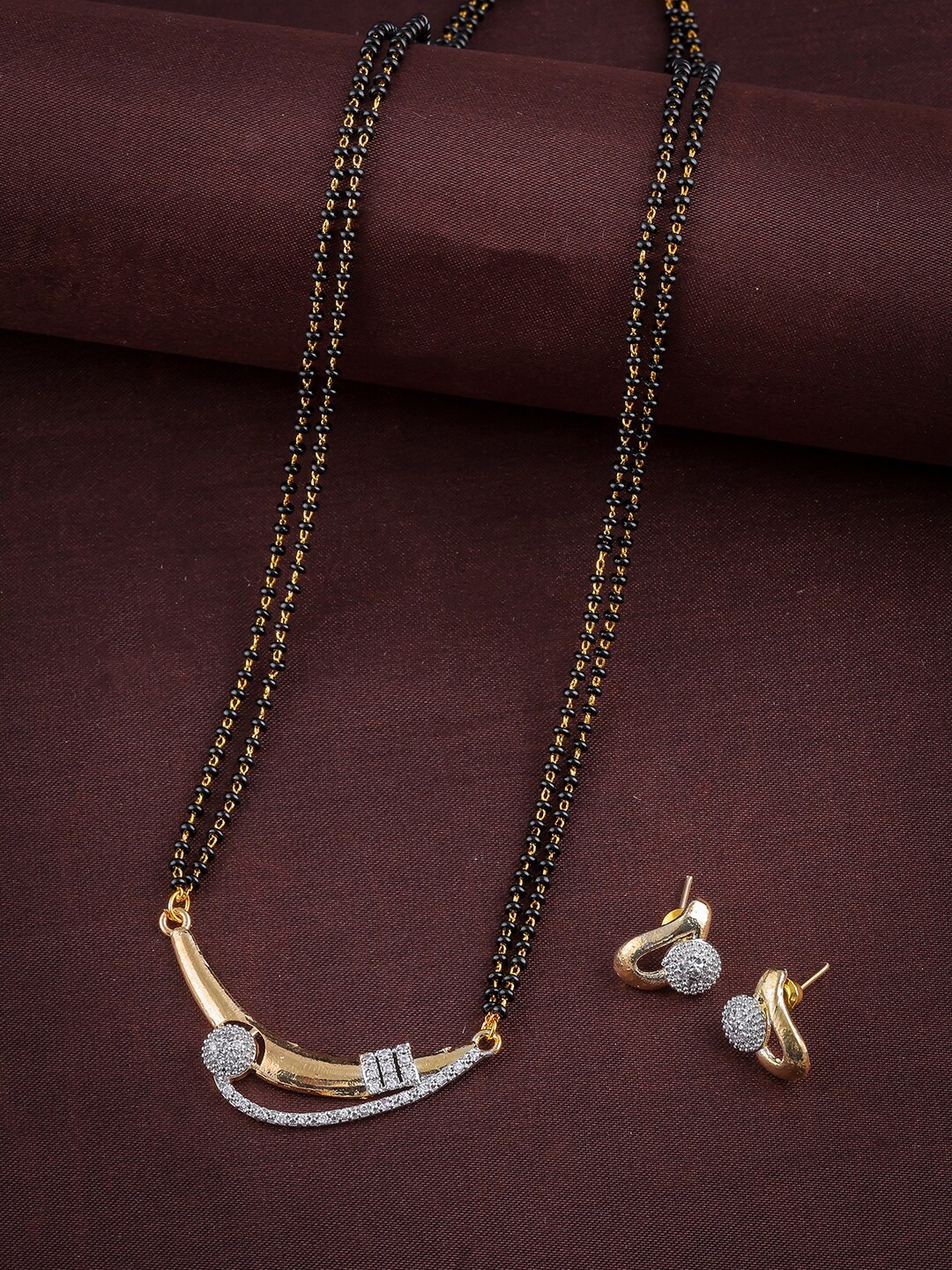 

Anouk Gold-Plated American Diamond-Studded & Beaded Mangalsutra Set