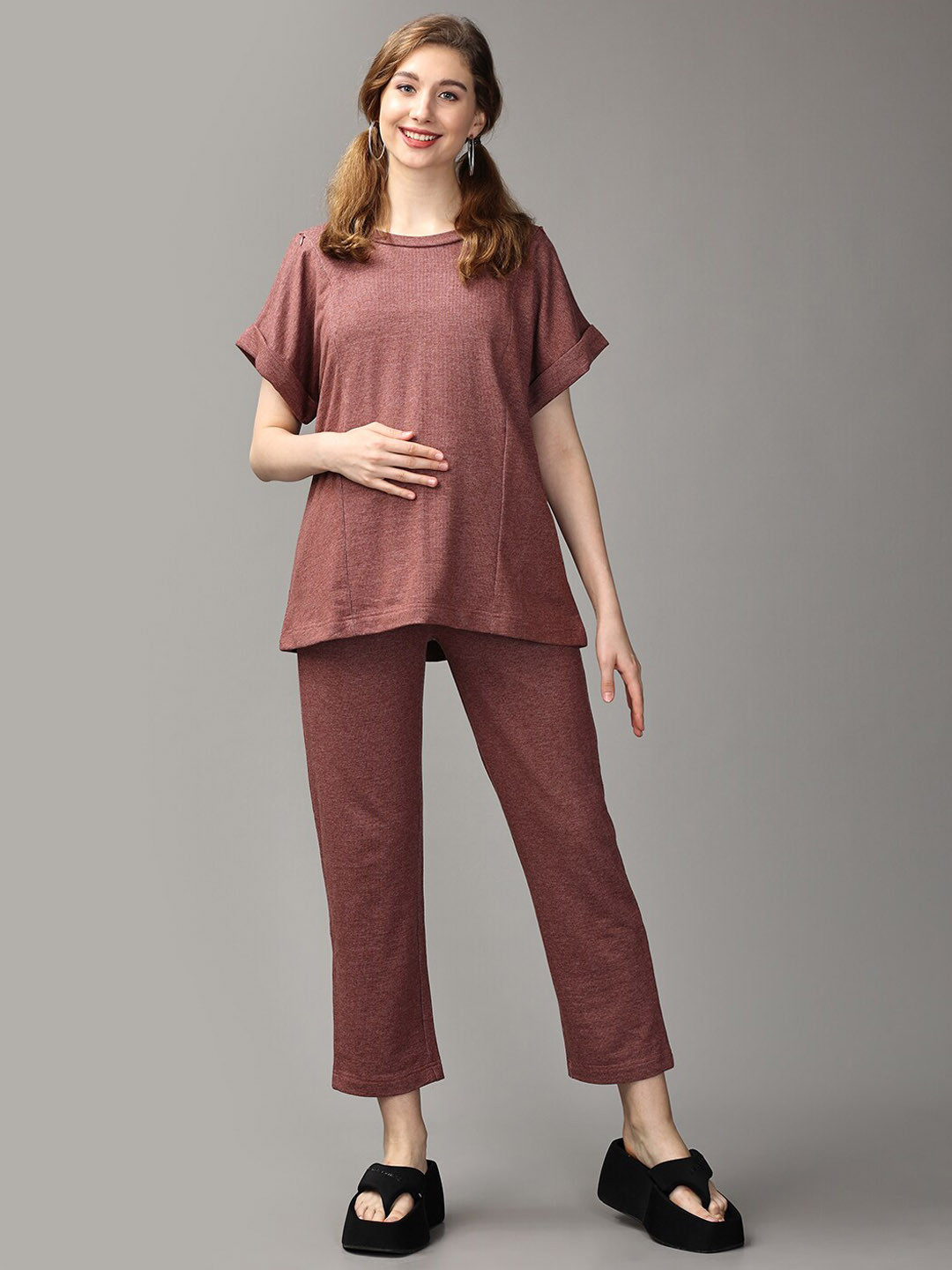 

The Mom Store Maternity & Nursing Pure Cotton Co-Ord, Brown