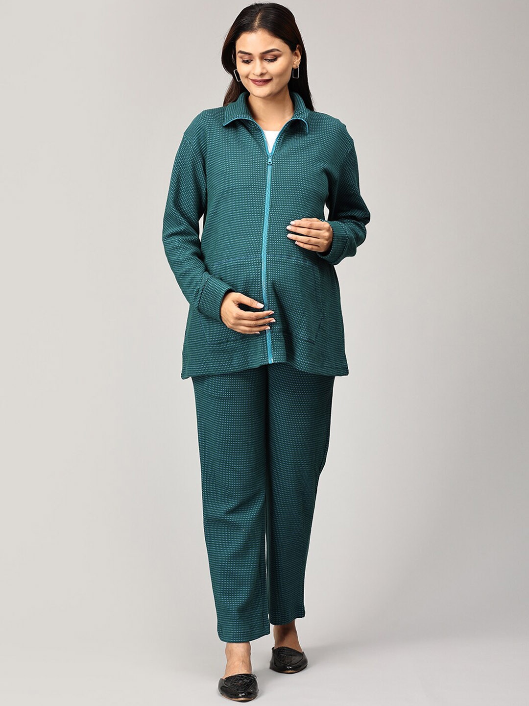 

The Mom Store Virtue Maternity Self-Design Pure Cotton Co-Ord Set, Teal