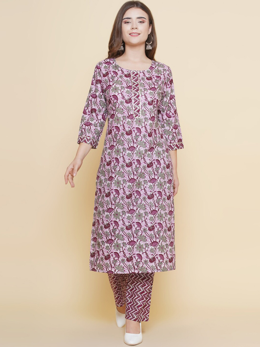 

NAMA'S Floral Printed Pure Cotton Kurta With Palazzos, Purple