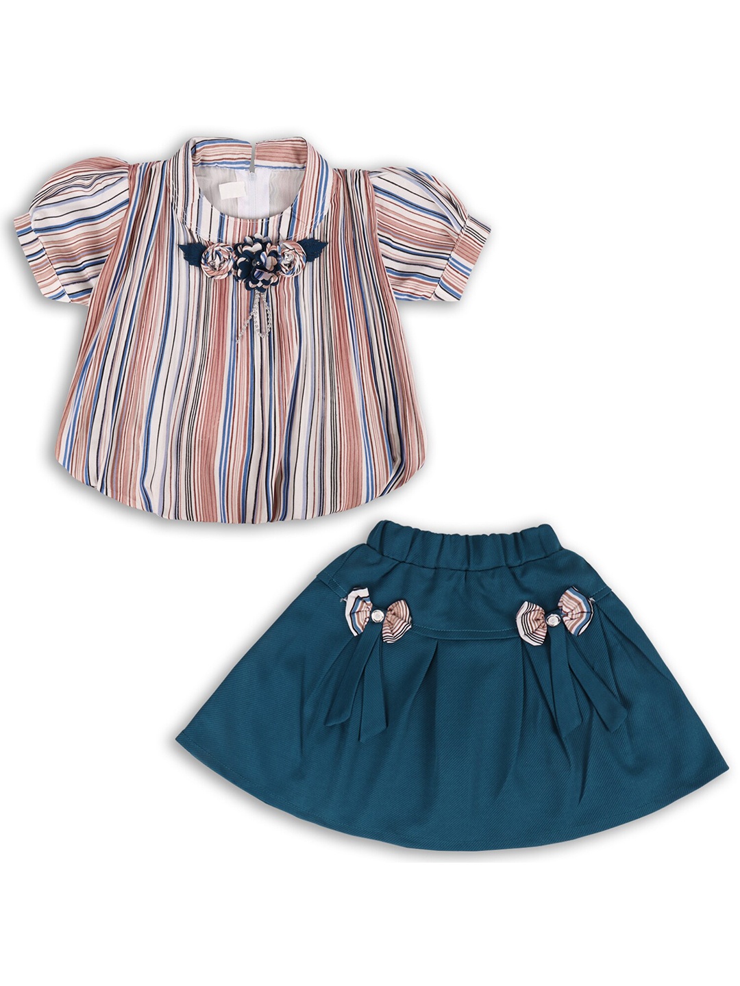 

Wish Karo Girls Printed Top With Skirt, Brown
