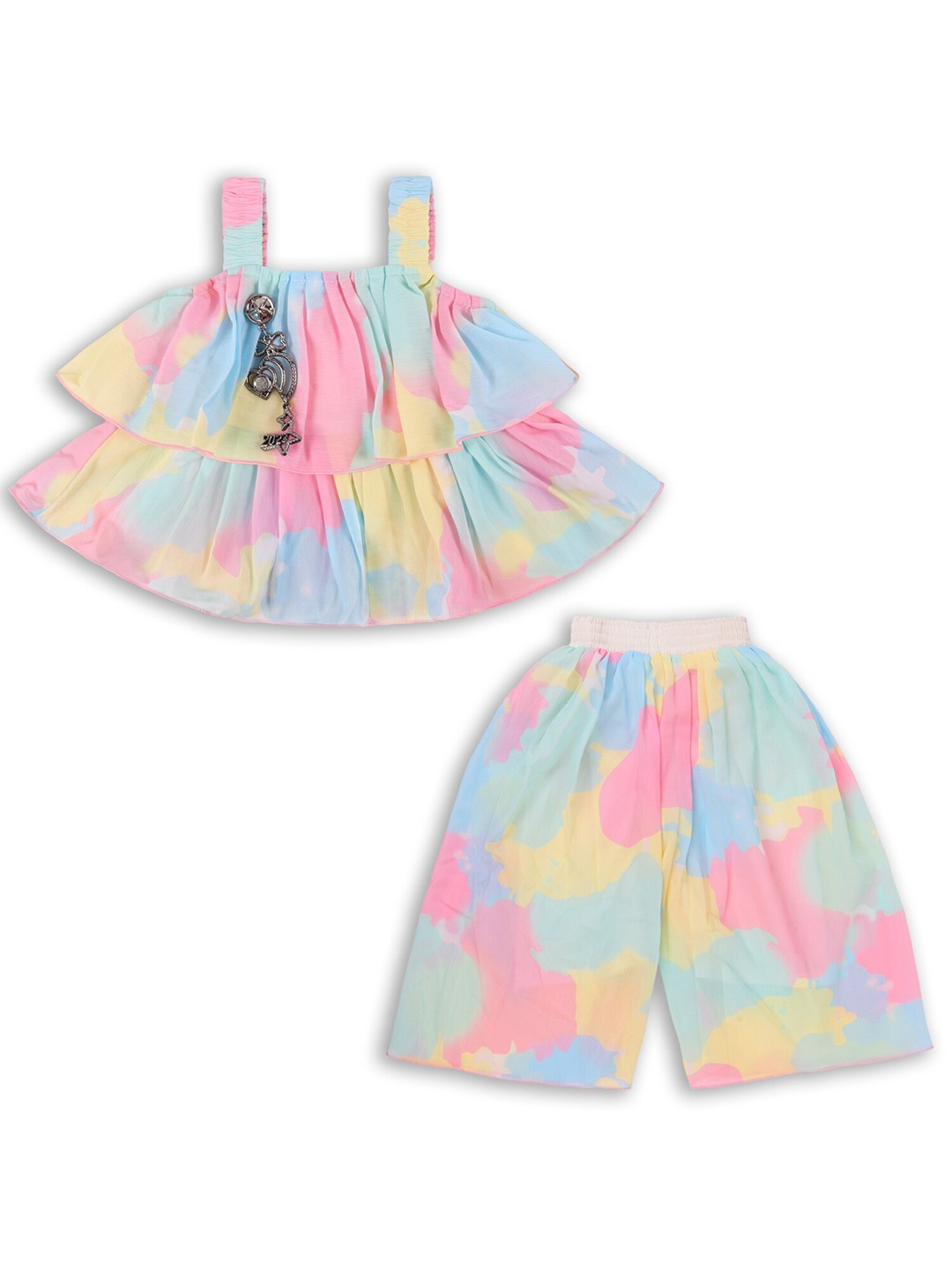 

Wish Karo Girls Tie-Dyed Shoulder Straps Top with Palazzos, Pink