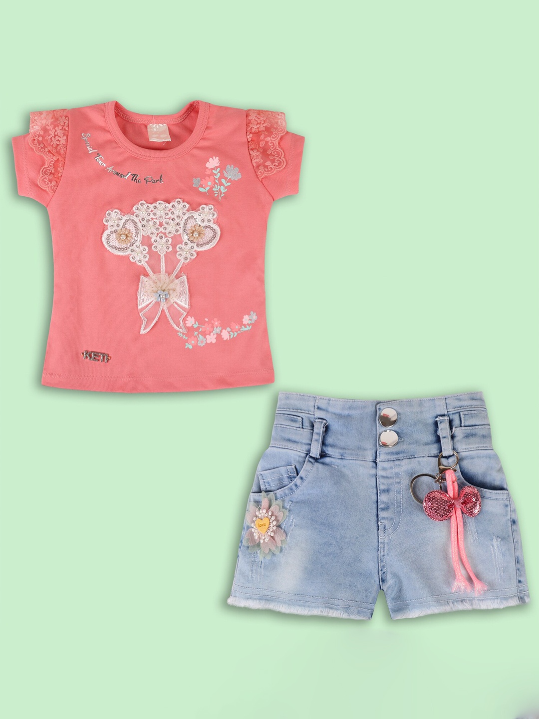 

Wish Karo Girls Embroidered Top with Shorts, Red