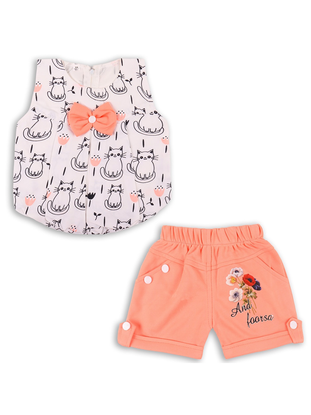 

Wish Karo Girls Printed Pure Silk Top With Shorts, Peach