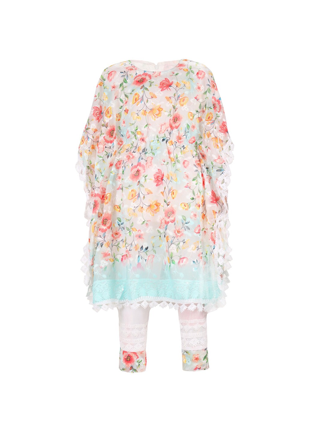 

Wish Karo Girls Floral Printed Regular Pure Silk Kurta with Trousers, Peach