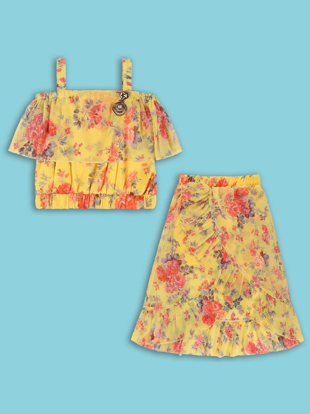 

Wish Karo Girls Floral Printed Top With Skirt, Yellow