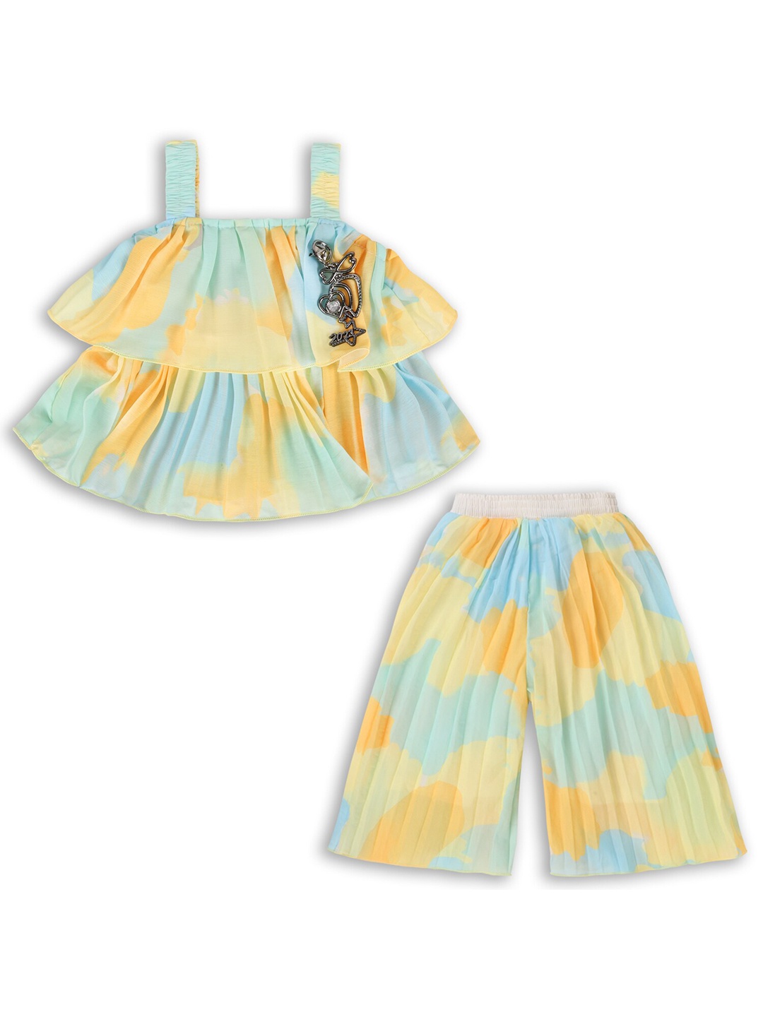 

Wish Karo Girls Tie-Dye Shoulder Straps Top With Palazzos, Yellow