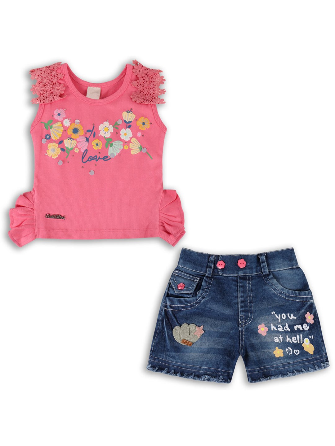 

Wish Karo Girls Floral Printed Top With Shorts, Red