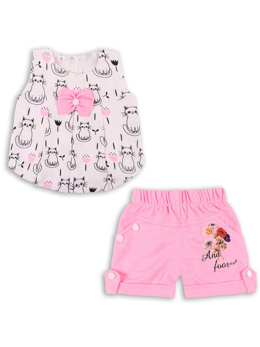 

Wish Karo Girls Printed Pure Silk Top With Shorts, Pink