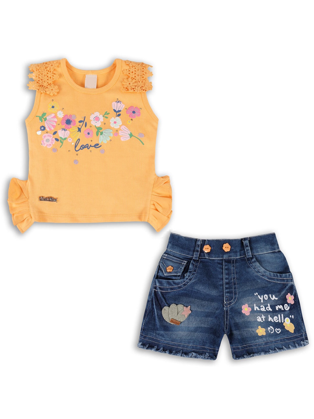 

Wish Karo Girls Printed T-Shirt With Shorts, Yellow