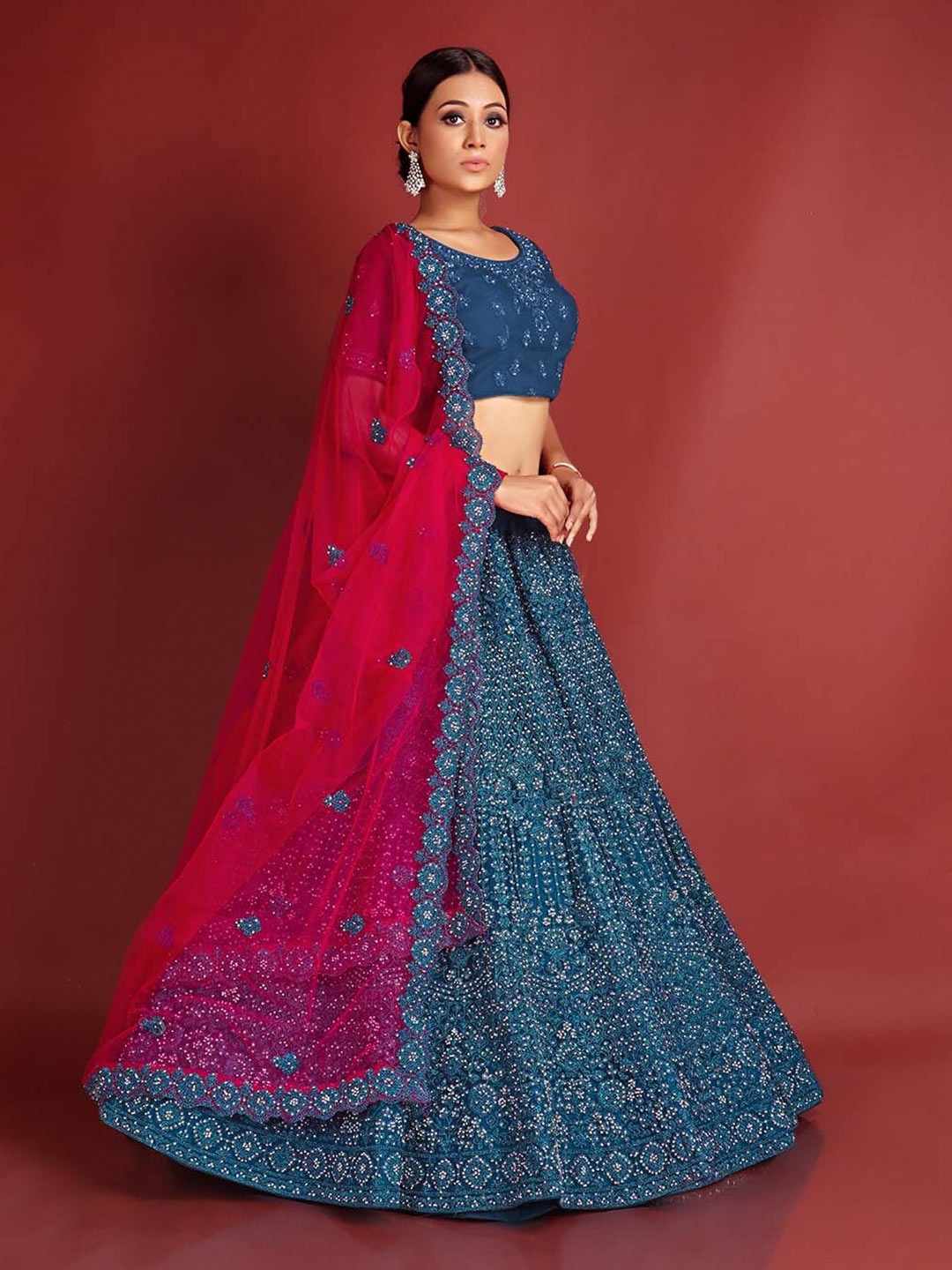 

HALFSAREE STUDIO Embroidered Semi-Stitched Lehenga & Unstitched Blouse With Dupatta, Blue