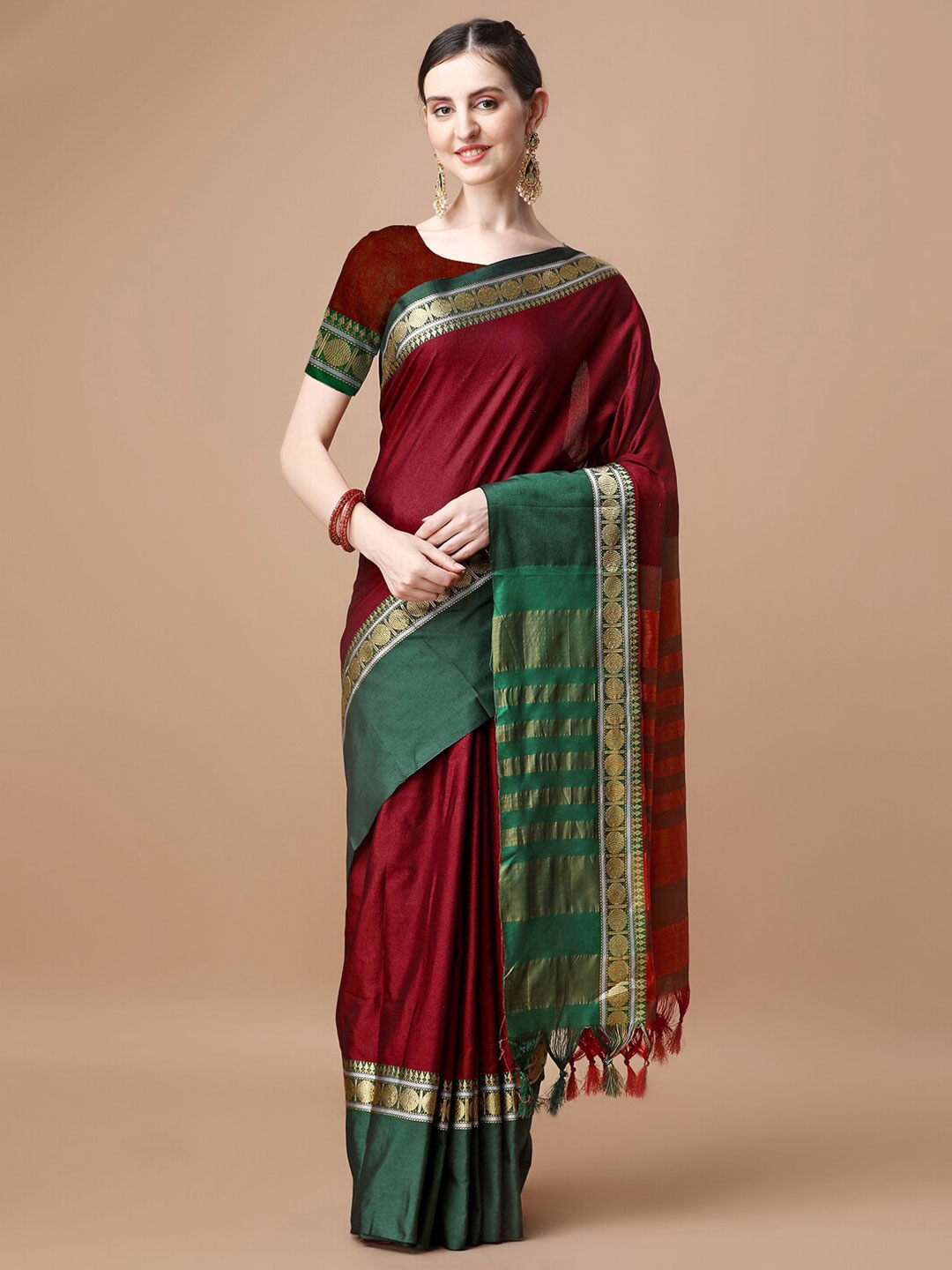

Mitera Zari Silk Cotton Saree, Maroon