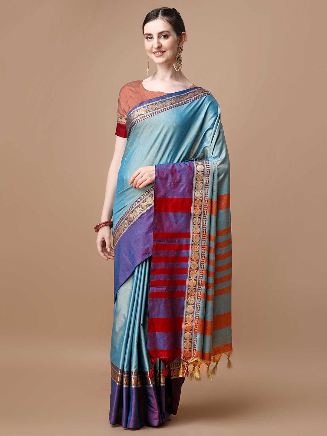 

Mitera Zari Silk Cotton Saree, Blue