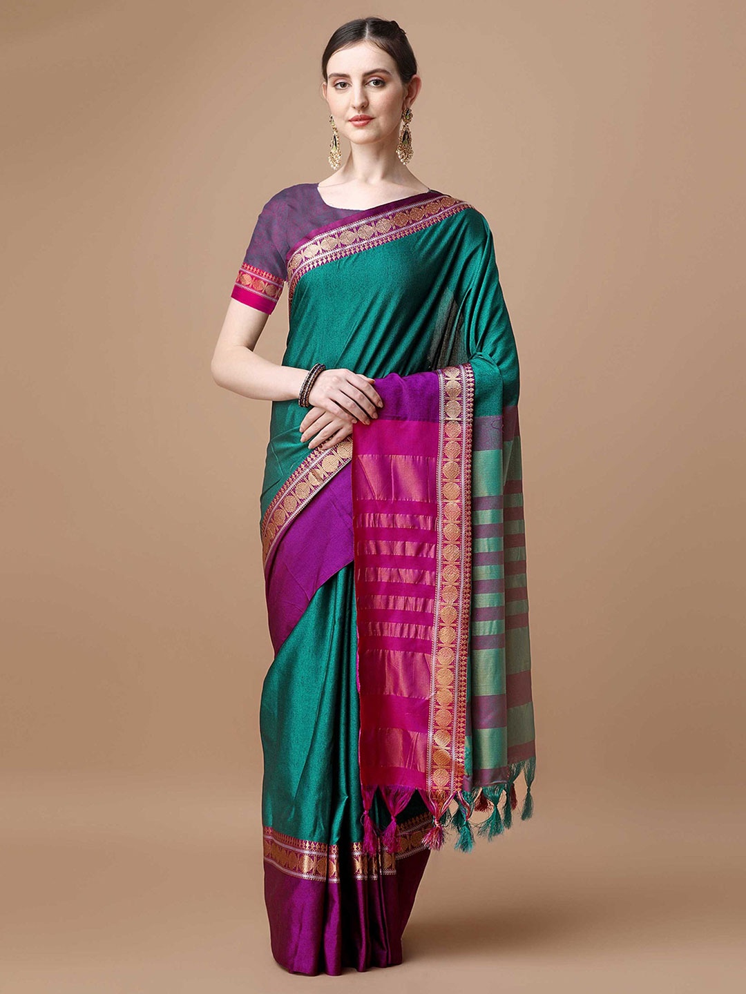 

Mitera Zari Silk Cotton Saree, Teal