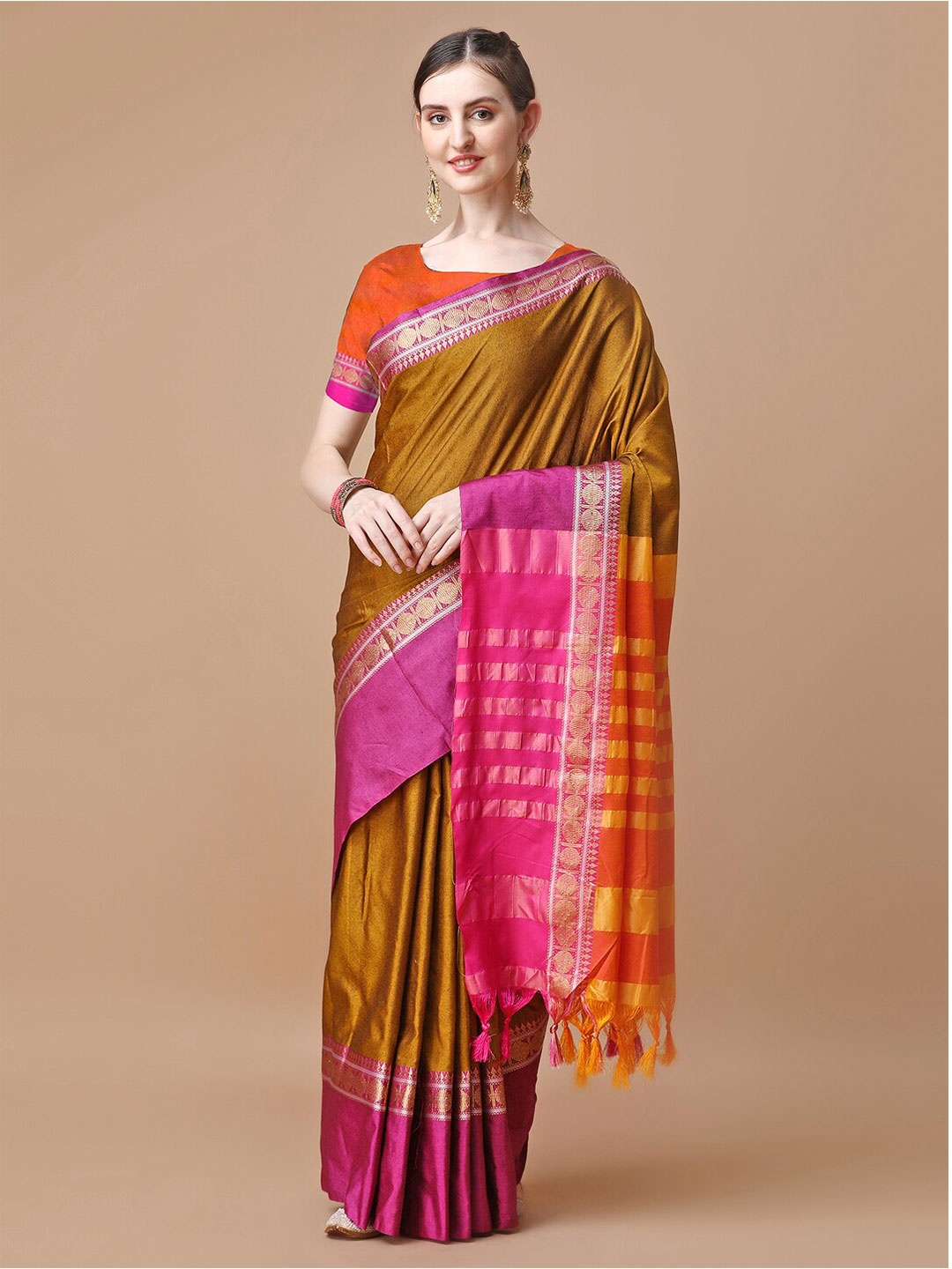 

Mitera Zari Silk Cotton Saree, Mustard