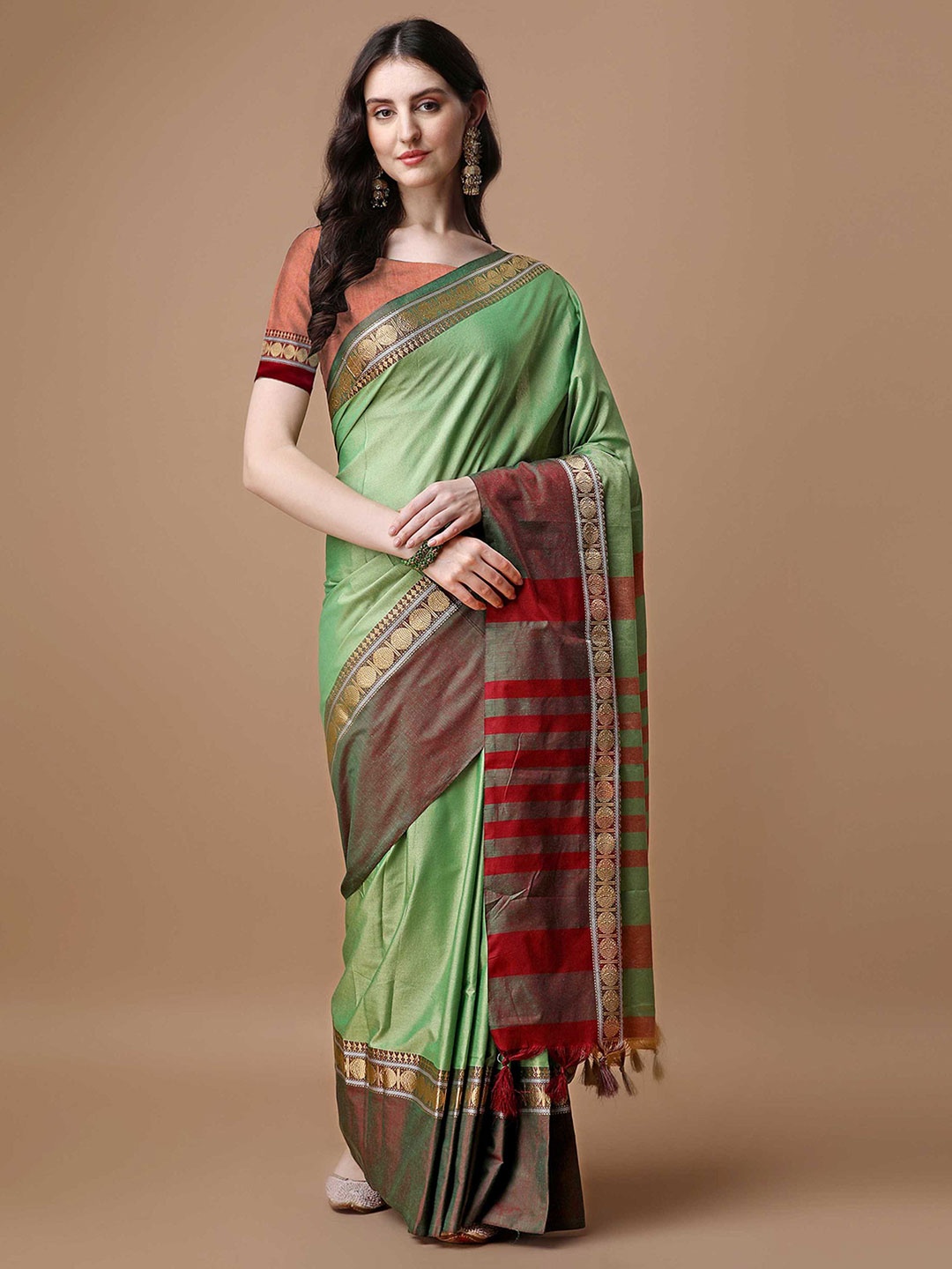 

Mitera Ethnic Motifs Woven Design Silk Cotton Saree, Green