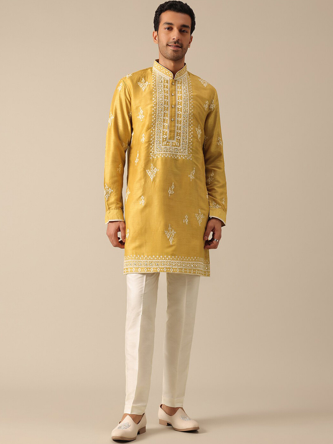 

KALKI Fashion Ethnic Motifs Embroidered Regular Thread Work Kurta With Pyjamas, Yellow
