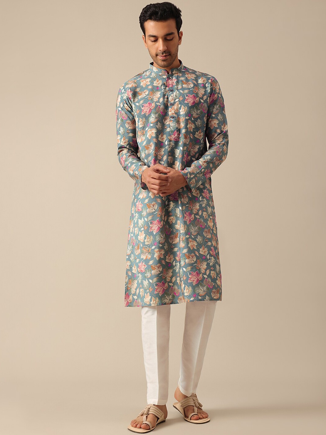 

KALKI Fashion Floral Printed Straight Kurta With Pyjamas, Blue