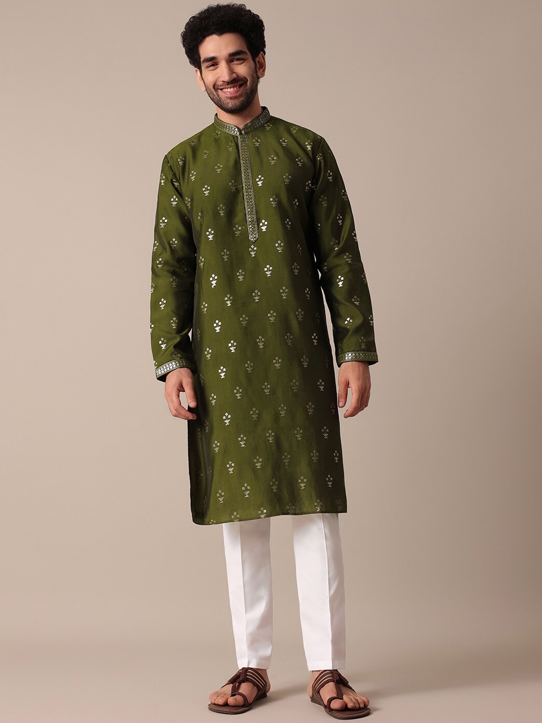 

KALKI Fashion Embroidered Sequinned Kurta With Trousers, Green