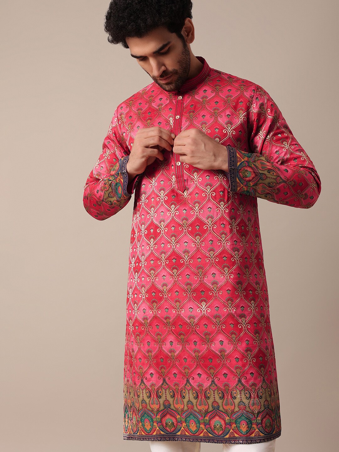 

KALKI Fashion Printed Kurta With Pyjamas, Red