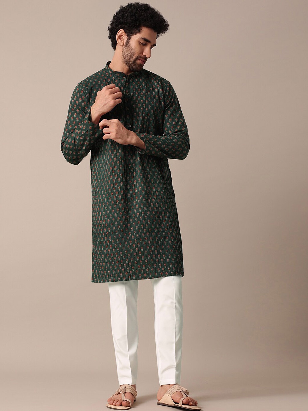 

KALKI Fashion Ethnic Motifs Printed Kurta With Trousers, Green
