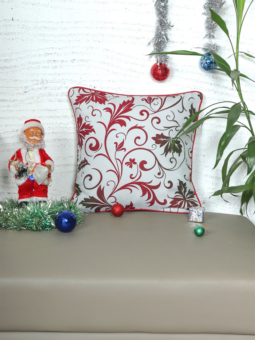 

ZEBA White & Red Floral Printed Square Cushion Covers