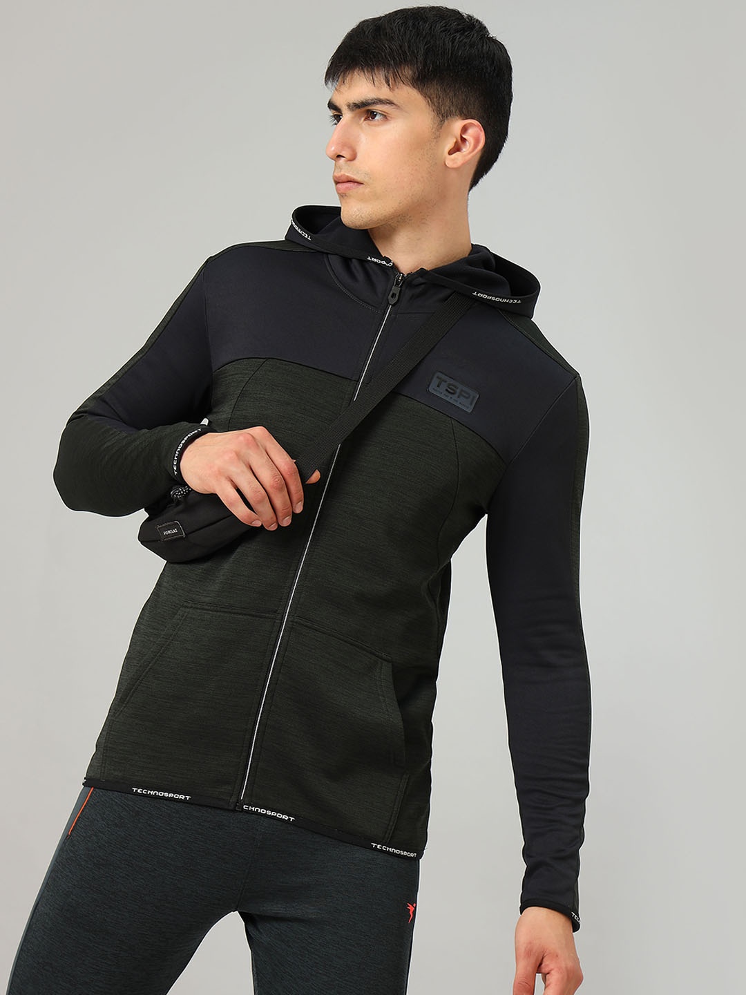 Technosport Hooded Lightweight Antimicrobial Sporty Jacket, Green