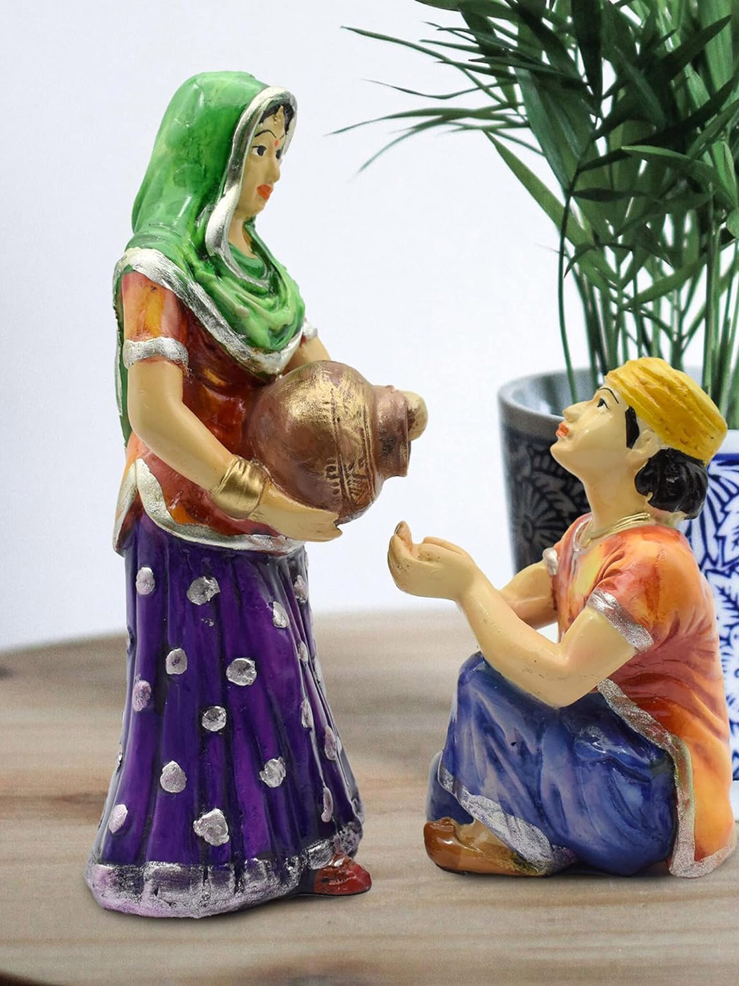 

PujaNPujari Green & Yellow Women With Water Pot