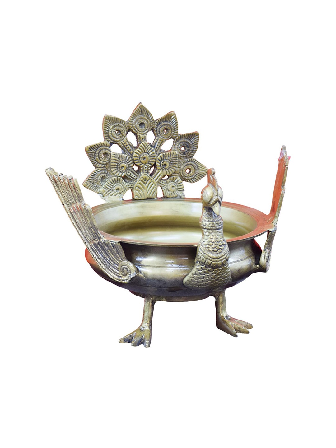 

PujaNPujari Gold Toned Peacock Design Metal Urli Decorative Bowl