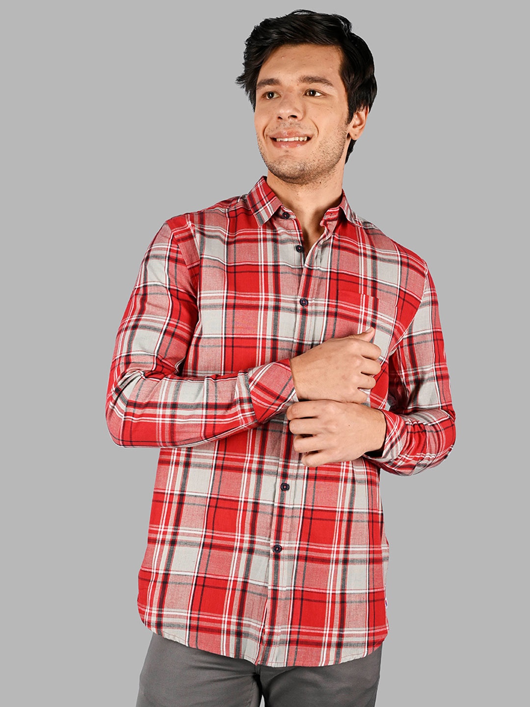 

TIM PARIS Comfort Tartan Checked Pure Cotton Casual Shirt, Red