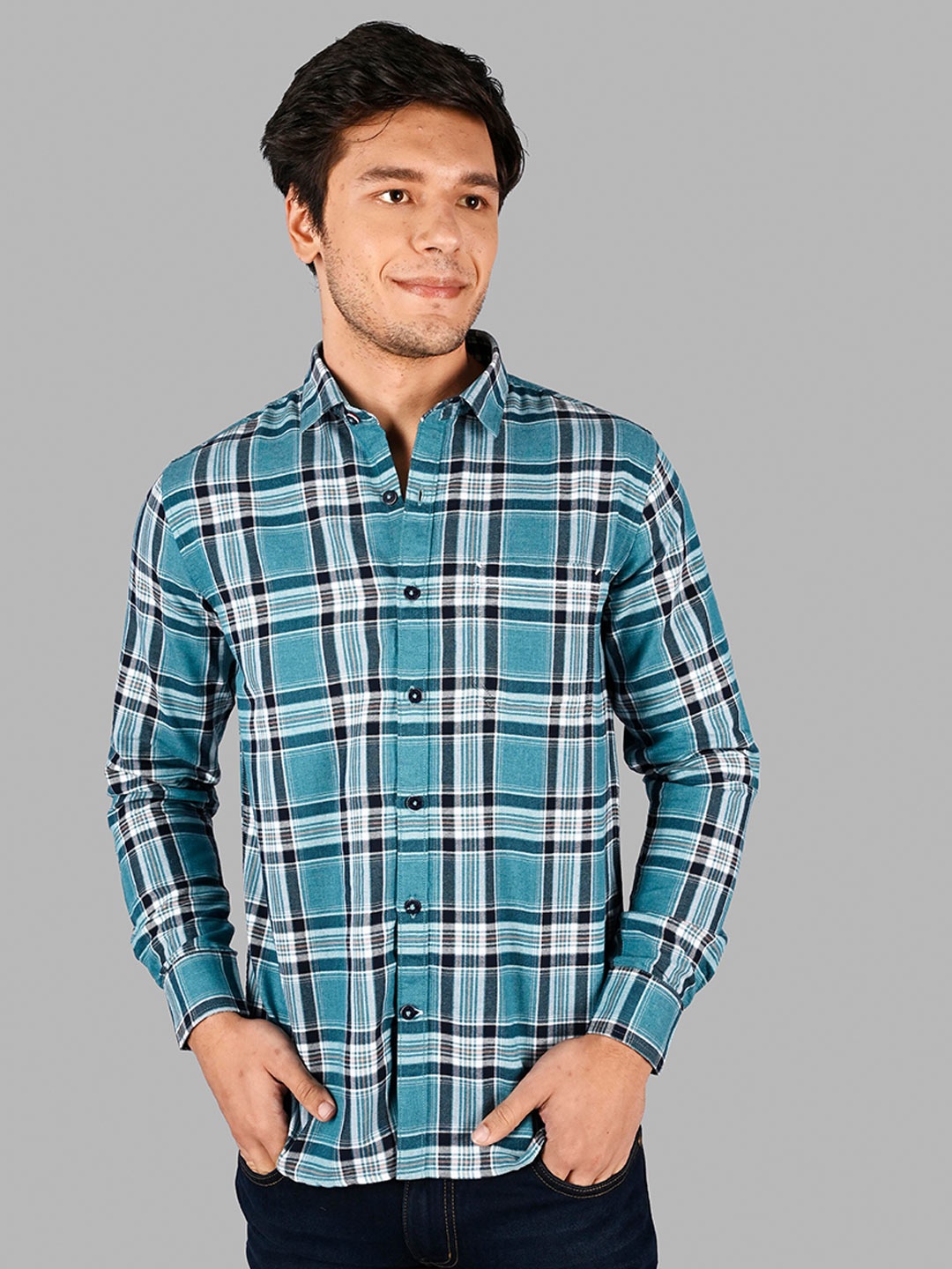 

TIM PARIS Comfort Tartan Checked Pure Cotton Casual Shirt, Blue