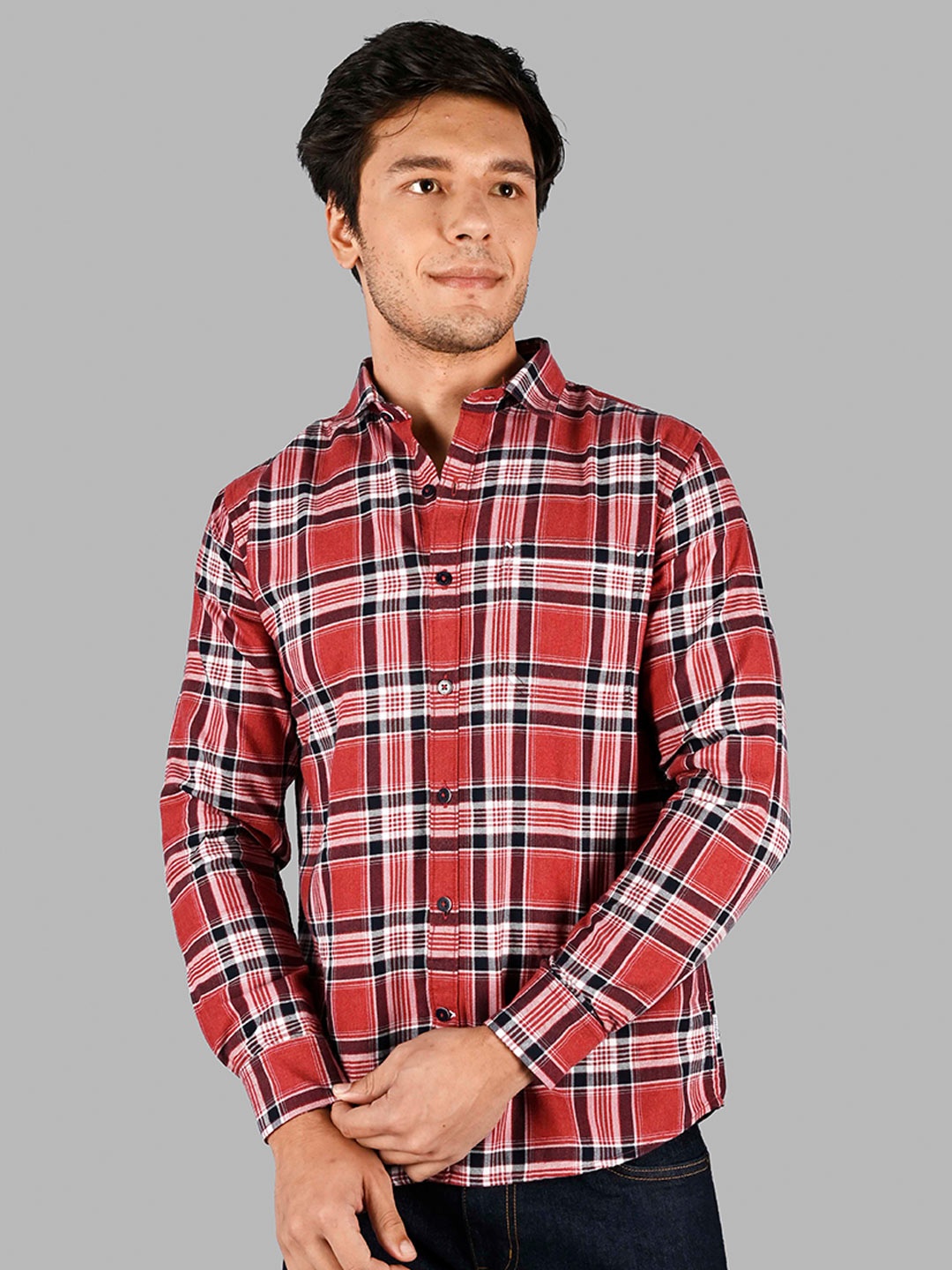 

TIM PARIS Comfort Tartan Checked Pure Cotton Casual Shirt, Red