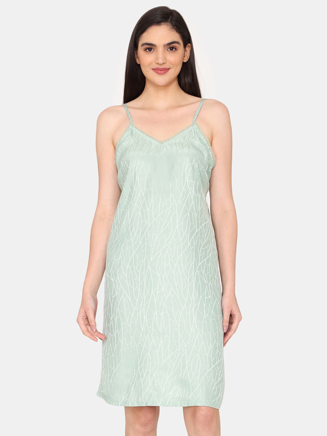 

Zivame Abstract Printed Knee Length Nightdress, Green
