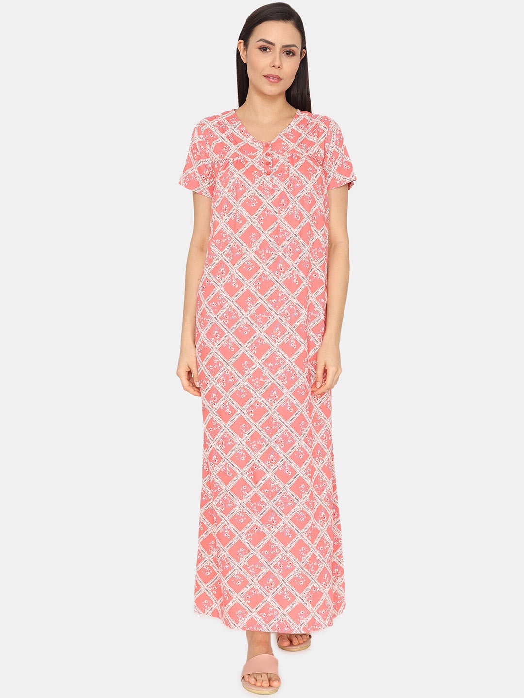 

Zivame Ethnic Motifs Printed Maxi Nightdress, Pink