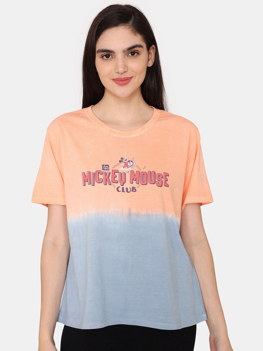 

Zivame Mickey Mouse Printed Round Neck Pure Cotton Casual T-shirt, Blue