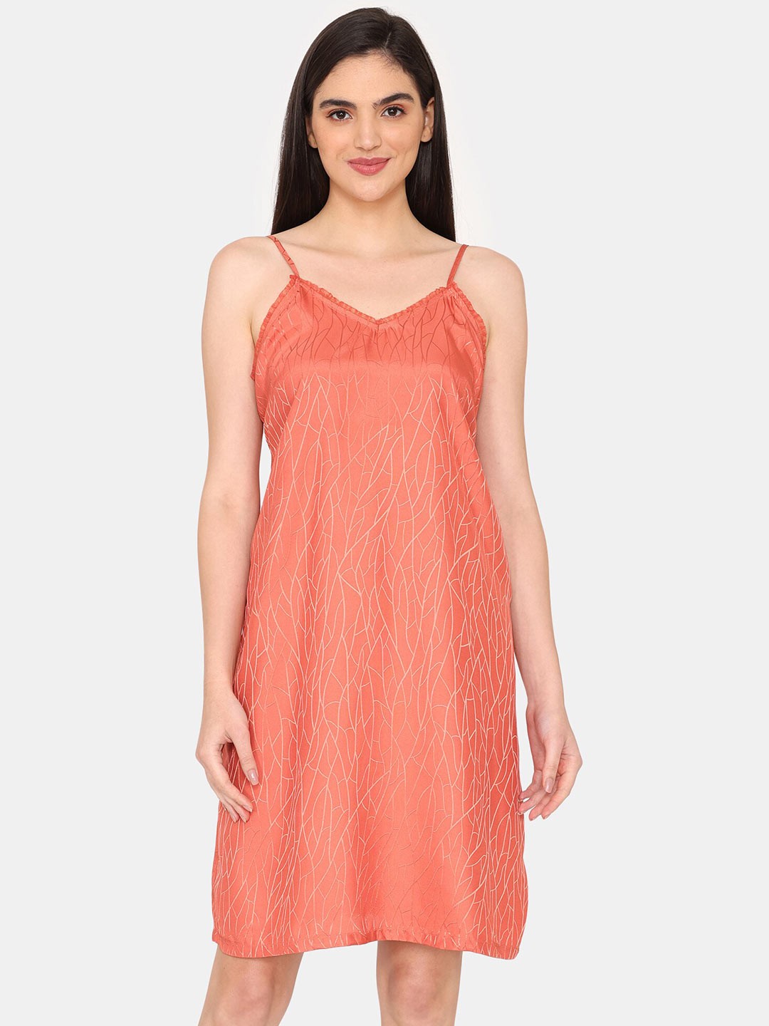 

Zivame Abstract Printed Knee Length Nightdress, Coral