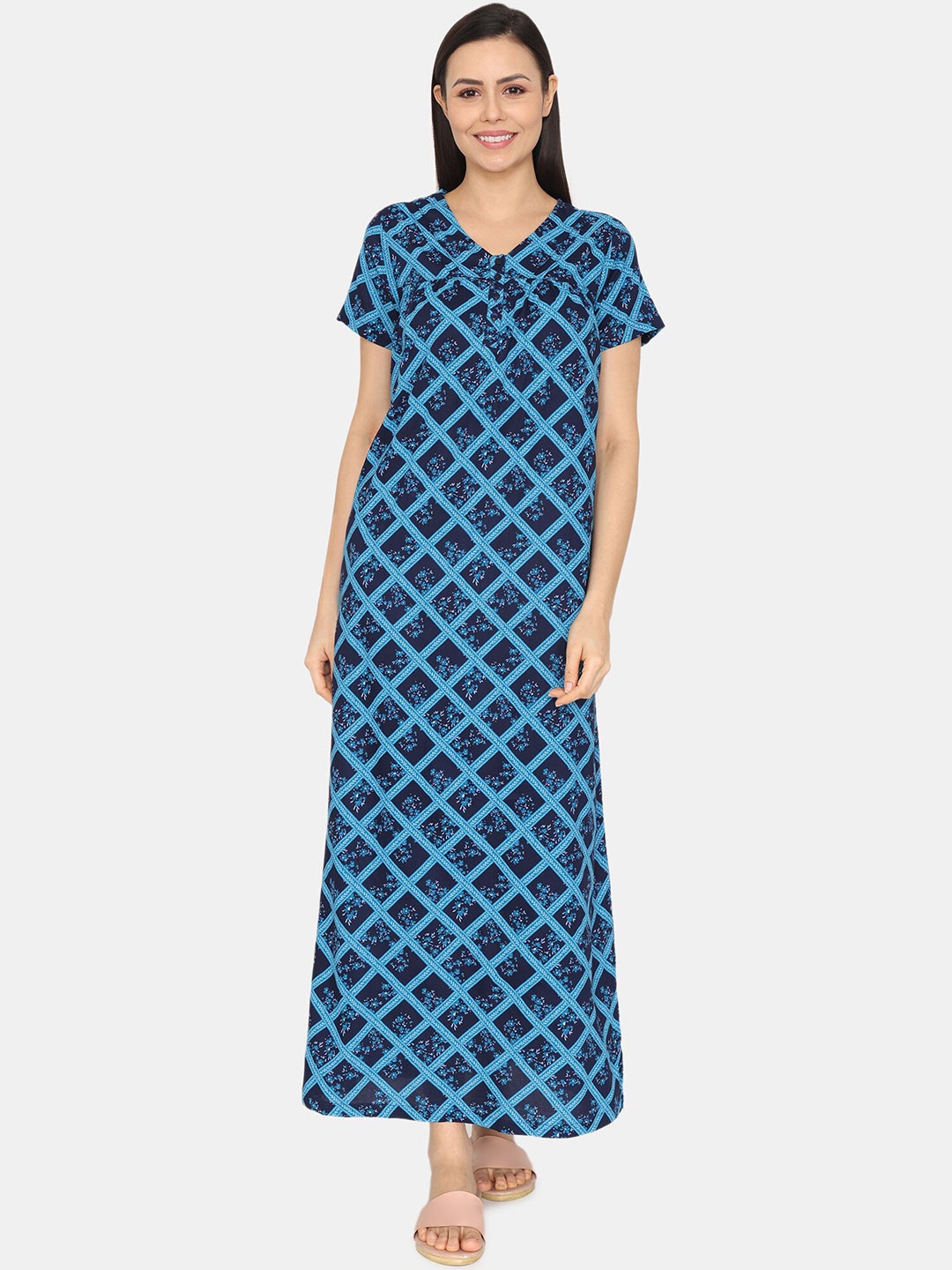 

Zivame Floral Printed Maxi Nightdress, Navy blue