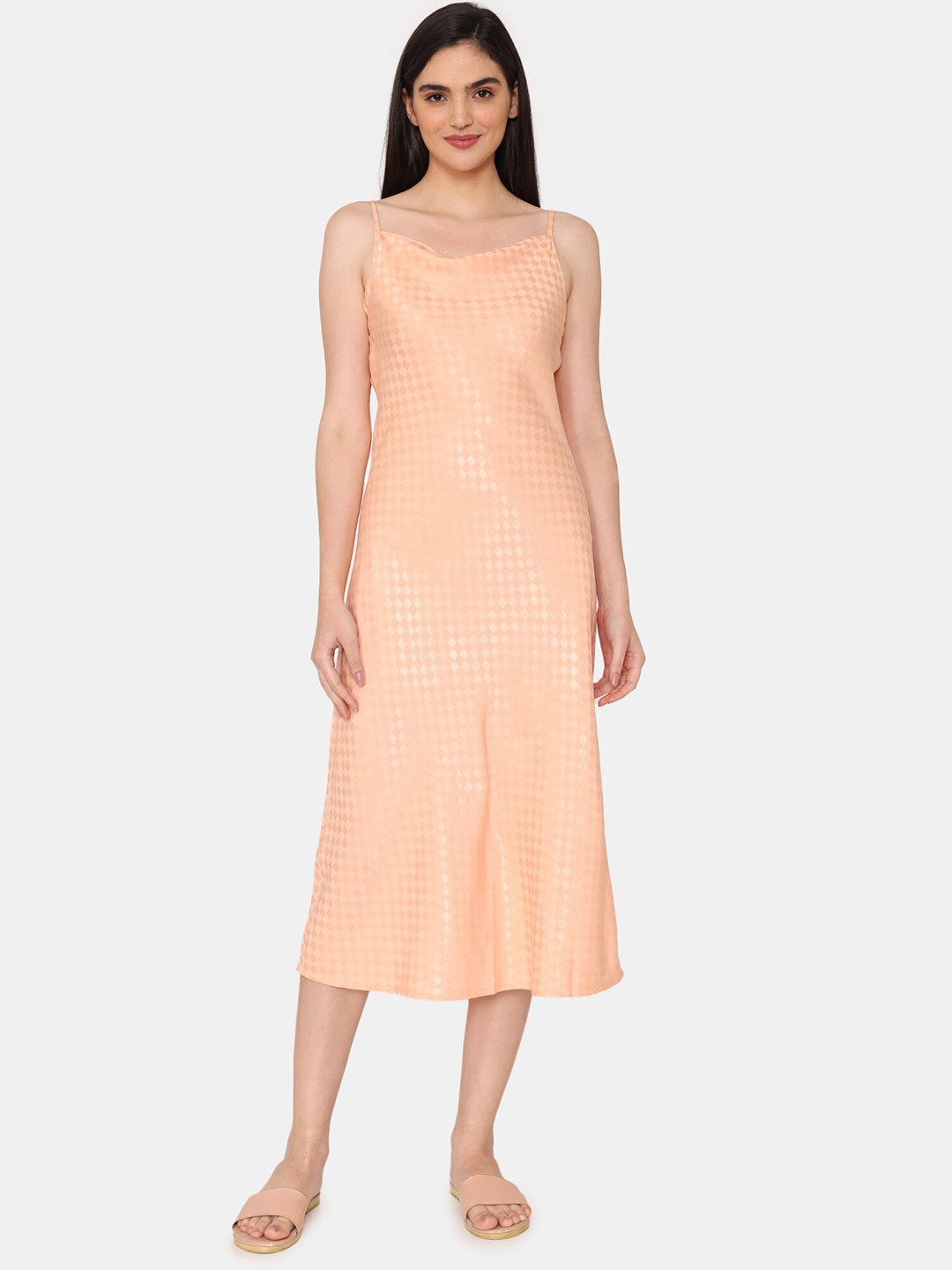 

Zivame Checked Sleeveless Nightdress, Peach