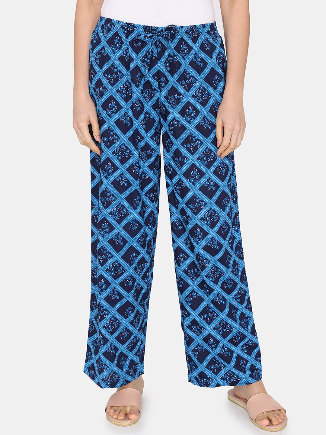 

Zivame Women Floral Printed Mid-Rise Lounge Pants, Blue