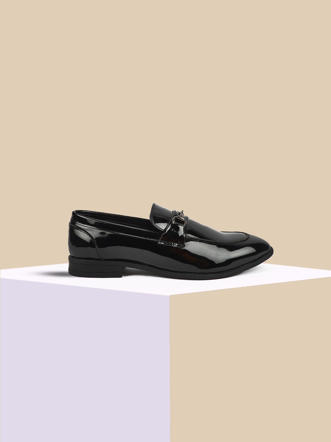 

Carlton London Men Leather Formal Horsebit Loafers, Black