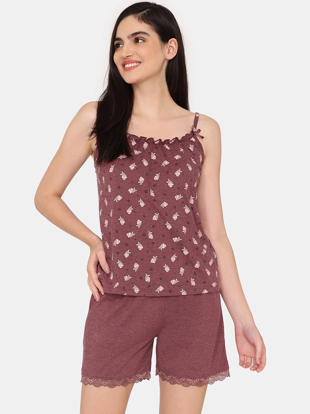 

Rosaline by Zivame Conversational Printed Night suit, Brown