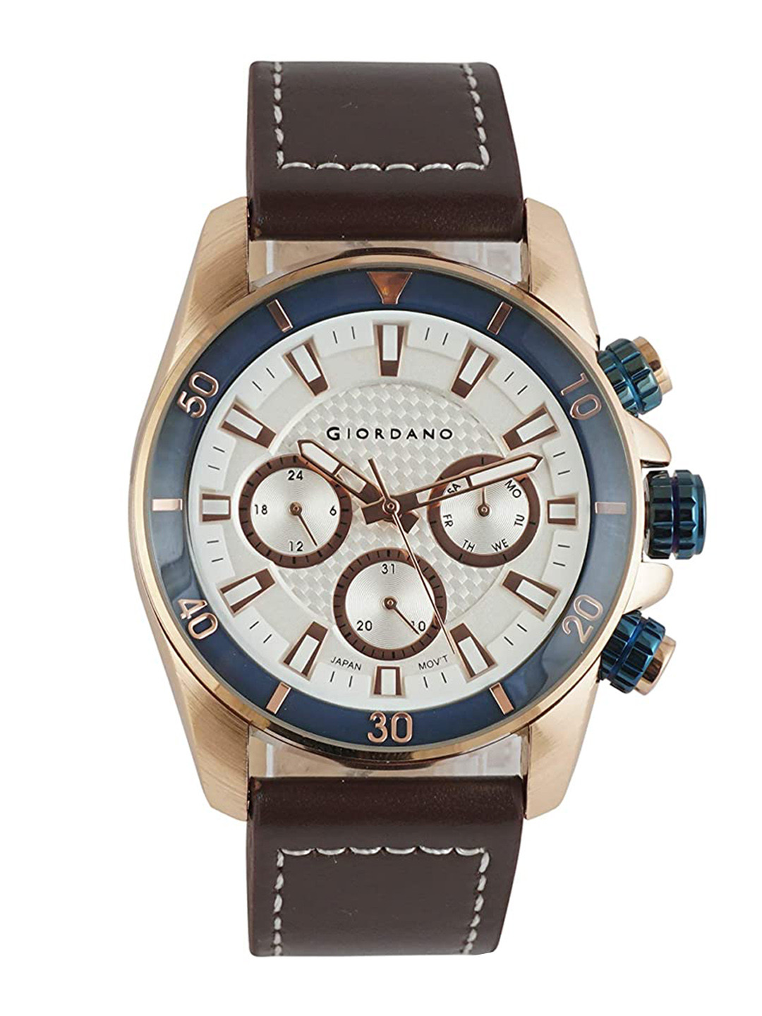 

GIORDANO Men Leather Analogue Watch GD-1094-01, Silver