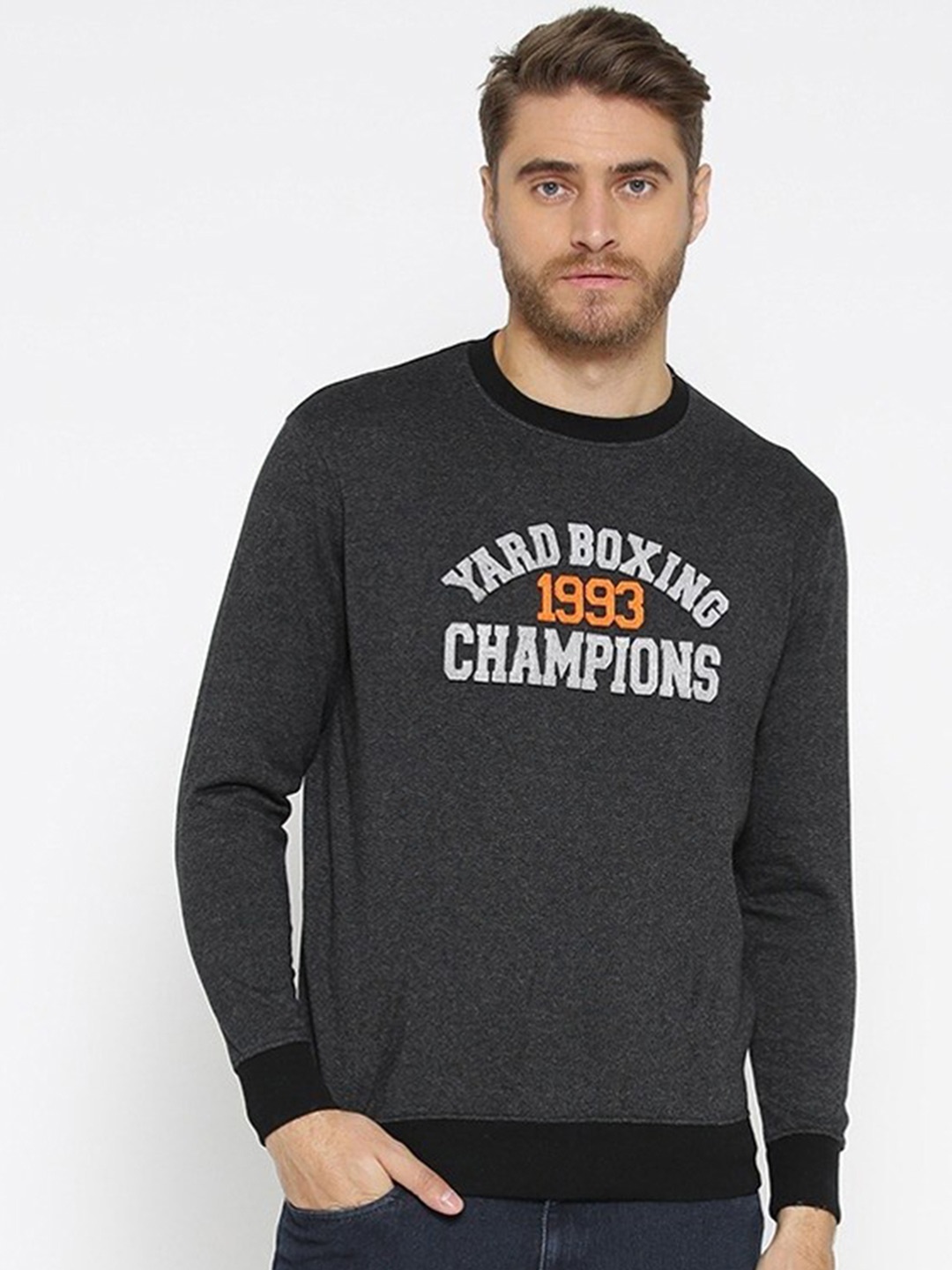 

HARBOR N BAY Embroidered Fleece Sweatshirt, Charcoal
