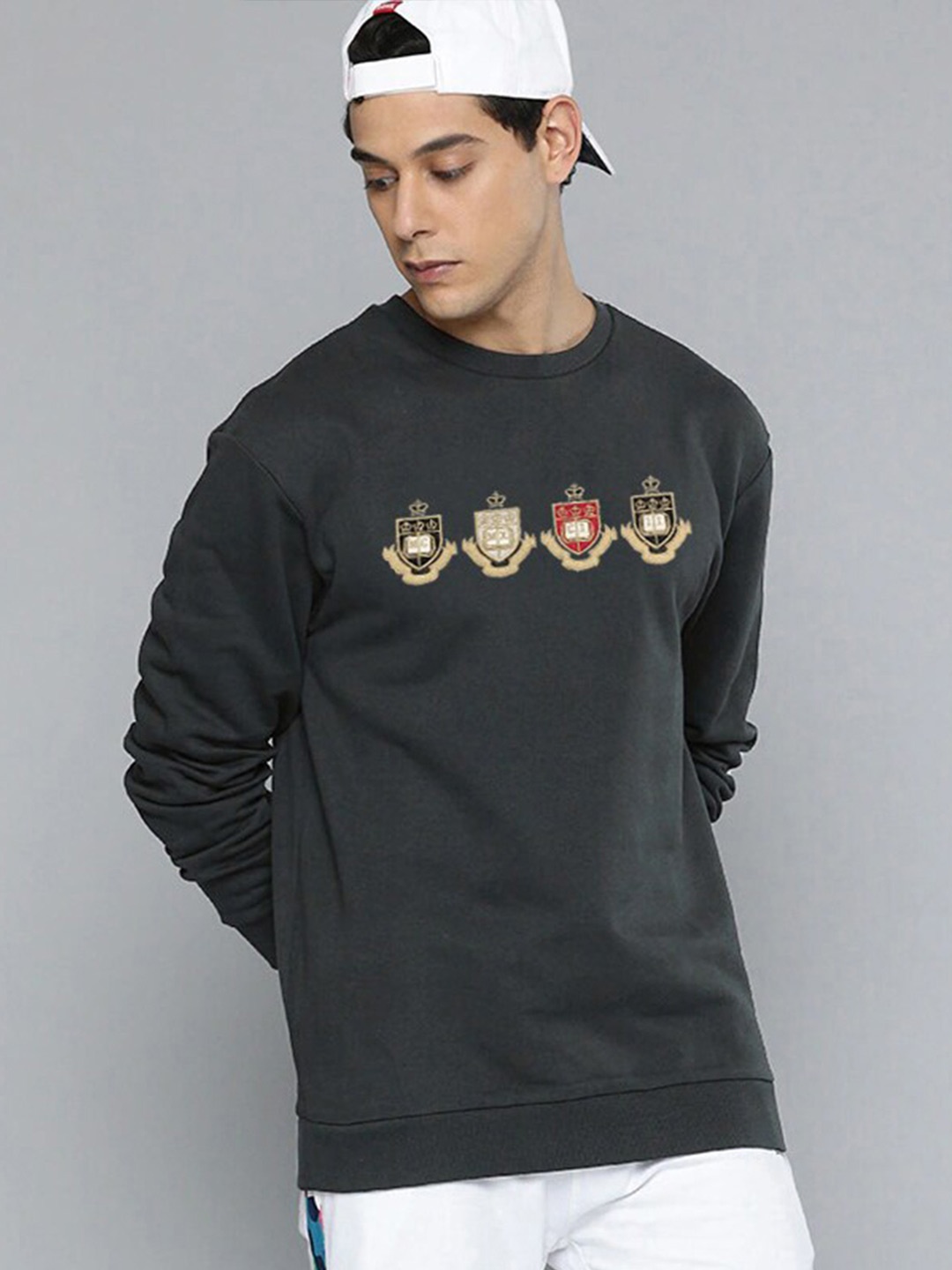 

HARBOR N BAY Embroidered Fleece Sweatshirt, Charcoal