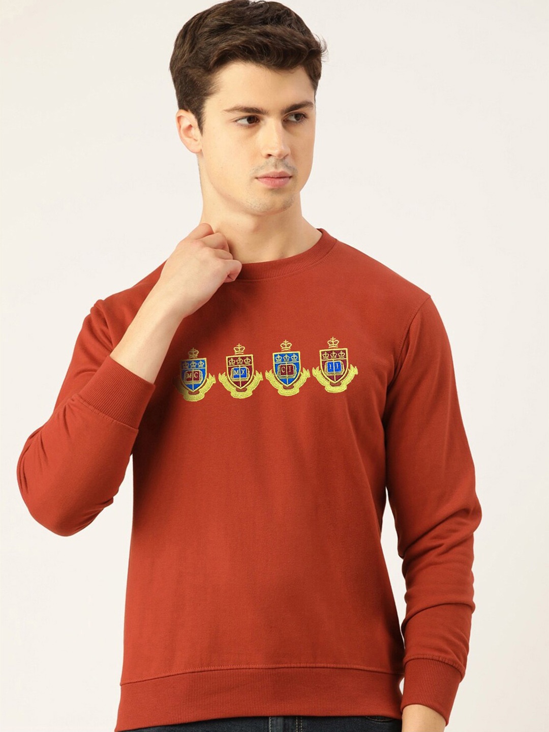 

HARBOR N BAY Embroidered Fleece Sweatshirt, Rust